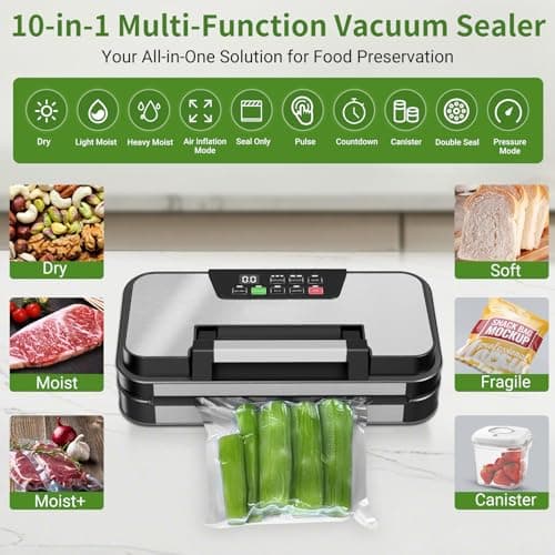 95kPa Vacuum Sealer Machine, Dual Pump, Vacuum & Inflate, Double Heat Seal — view 3