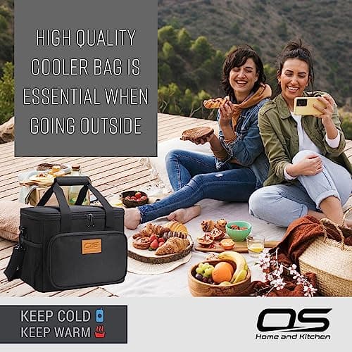 Insulated Portable Food Cooler Bag, Large Capacity, Waterproof, Lightweight, for Camping, BBQ, Travel, and Outdoor Activities (Black, 24L) — view 6