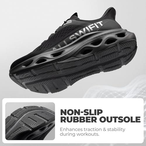 ALLSWIFIT Women's Slip On Cushioning Walking Run Shoes,All Black,5.5 — view 6