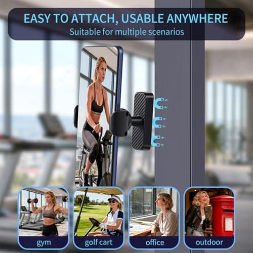 Gym Phone Holder – Rotatable Mount Clip, Exercise Equipment Stand, Strong Magnetic Attachment | Cycling Treadmill Fitness Use, Hands Free Video Recording For Home Workout Travel Office Desk Setup — view 5