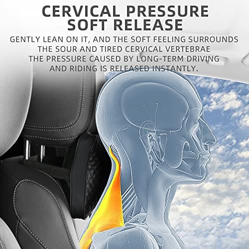 Qirc 2 pieces Car Headrest Pillows, Car Headrest Cushions, Car Leather Neck Support Pillows, Comfortable Soft Universal Car Seat Pillows, Ergonomic Cushion for Auto Driving (Black) — view 4