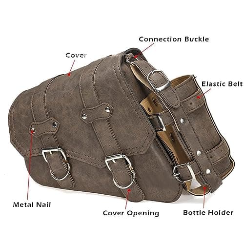 Motorcycle Solo Saddle Bag and Pannier Storage with Drink Bottle Holder PU Leather Waterproof Solo Swing Arm Bag Motorbike Luggage Bag Left Side Bag, Black — view 4