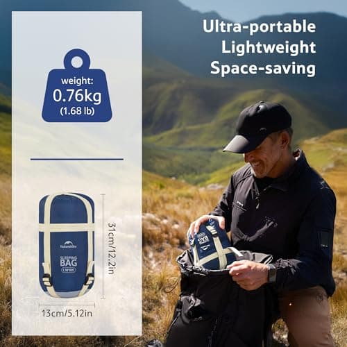 Naturehike Plain 01 XL Wide Lightweight Sleeping Bag - Extra Large 205x85cm Envelope Summer Sleeping Bag for Adults, 760g Compact Sleep Pod for Camping, Trekking & Caravan (~15°C) — view 6