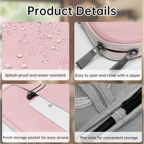 13 Inch Laptop Sleeve – Water-Resistant Oxford Fabric with Corner Protection & Shock Absorption for 13" Ultrabooks (Pink) — view 3
