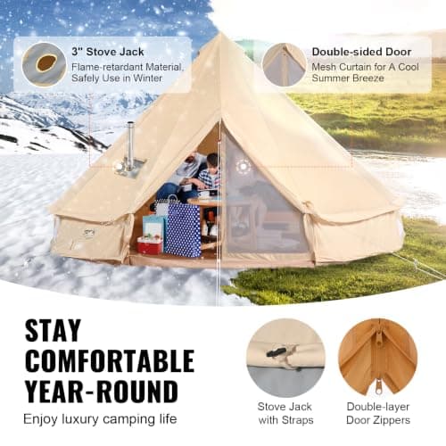 VEVOR Canvas Bell Tent, 4 Seasons 4 m/13.12 ft Yurt, Canvas for Camping with Stove Jack, Family Camping Outdoor Hunting Party — view 3