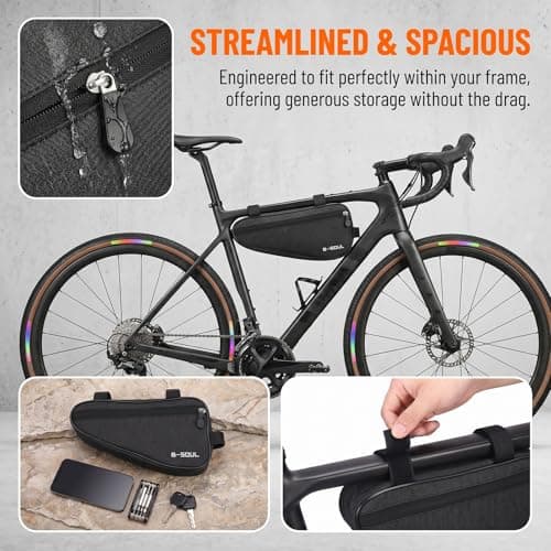 JYJLLM 41PCS Bike Storage Bag Set, Black Waterproof Frame Pouch with 40 Rainbow Decals for Cycling Commute Travel Gift for Adults — view 5