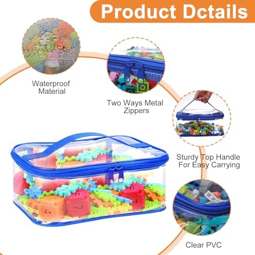 Clear PVC Toy Storage Bags with Handles, 6 Pcs Toy Storage Bags with Zipper — view 3