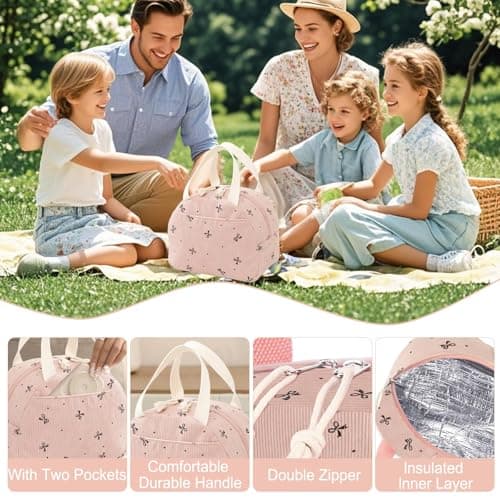 Lunch Bags for Women Insulated Cooler Lunch Bag Adults Kids Packed Lunch Box Tote Bag Cute Girls Ladies Lunch Bags for Work School Picnic Travel Beach Gifts for Women Her Wife Preppy Stuff — view 3