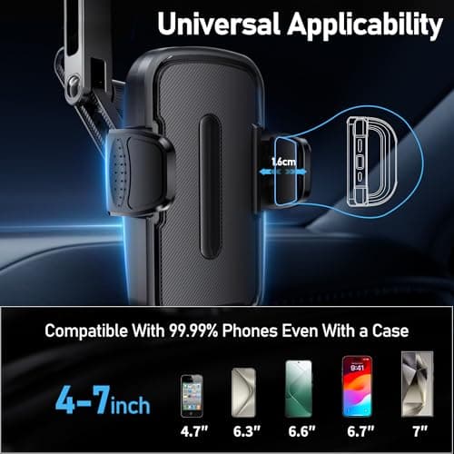 Aluminum Rear View Mirror Phone Mount for [Truck & SUV], Anti-Shake Universal Car Phone Holder with 360° Rotation, Non-Blocking Driving Assistant for iPhone 17 16 15 14 13 Pro Max, Samsung — view 6