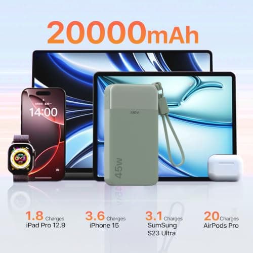 JUOVI Power Bank 45W 20000mAh Portable Charger with Detachable Cable — view 2