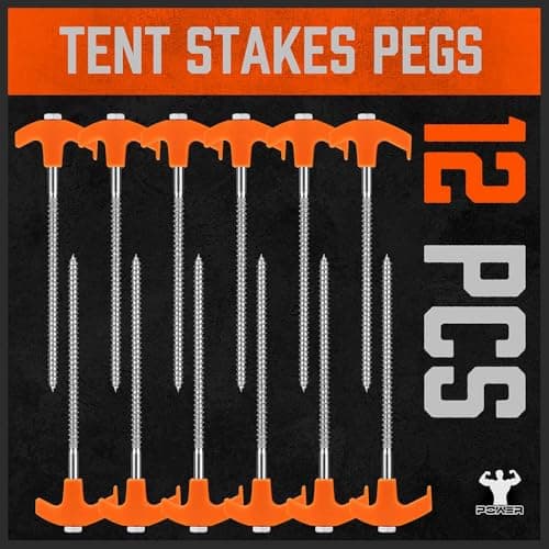 Tent Pegs Metal Heavy Duty 12-Pack – Galvanised Steel Tent Pegs, Ground Pegs Heavy Duty with Ropes & T-Pull Hook, Camping Pegs & Garden Pegs for Tents, Gazebos, Tarps & Outdoor Use — view 5