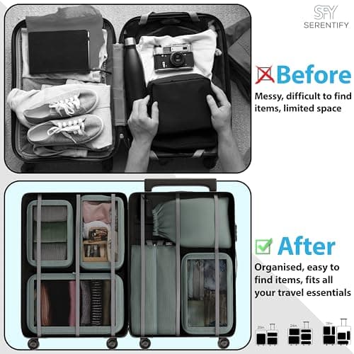 Serentify Extra Deep Packing Cubes for Suitcases - 6PCS Suitcase Organiser Bags Set (XL, L, M, S, Shoe Bag, Laundry Bag) - Durable Nylon Ripstop Fabric - Holiday Travel Essentials (Grey) — view 6