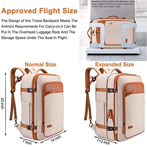 Lumesner Carry on Backpack, Extra Large 40L Flight Approved Travel Backpack for Men & Women,Expandable Large Suitcase Backpacks With 4 Packing Cubes (Beige) — view 3