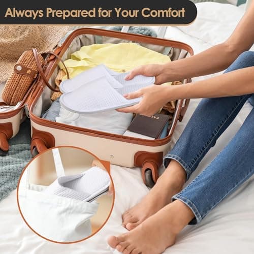 Vivantia 6 Pairs Disposable Hotel Home Spa Guests Slippers,White Waffle Deluxe Closed Toe Slippers Washable and Foldable for Travel Home Spa Party — view 4