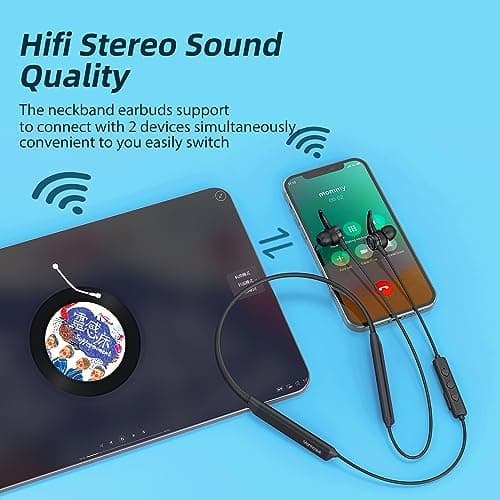 MORMOQUE G5 Neckband Bluetooth Headphones,with Microphone Wireless Earphone,HiFi Deep Bass Earbuds,Magnetic Metal Headset,IPX5 Sweatproof 36Hrs Playtime for Sports Music Phone Call — view 6