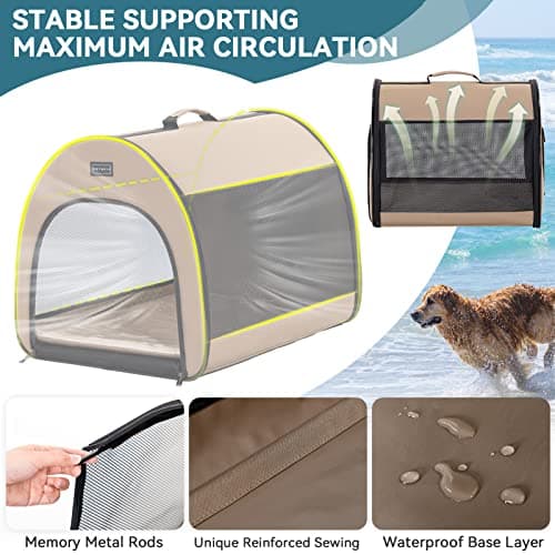 PETSFIT Soft Dog Crate, Cat Travel Carrier- 26.5 Inch Lightweight, Roomy, Easy to Set Up, Portable Pop Up Carrier with Thick Mat, Large Cat Carrier for 2 Cats，Sturdy Soft Sided Dog Crate, Khaki — view 4