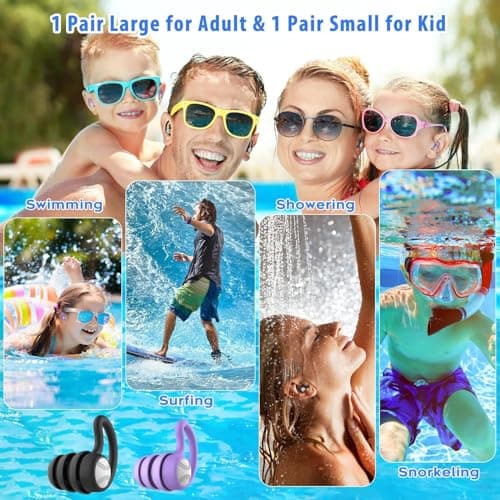 Waterproof Swimming Ear Plugs for Adults and Kids - 2 Pairs Silicone Swim Earplugs for Surfing,Diving,Showering and Other Water Sports - Keep Water Out and Ear Protection. — view 5