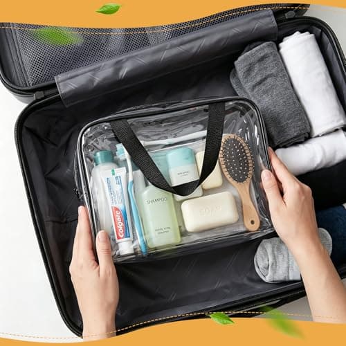 4 Packs Clear Toiletry Bag, 18 x 9 x 25 cm Large Makeup Bags with Self-Adhesive Label, PVC Waterproof, Reusable Travel Toiletries Bag, Toy Storage Bags with Zipper and Handle for Board Games — view 5