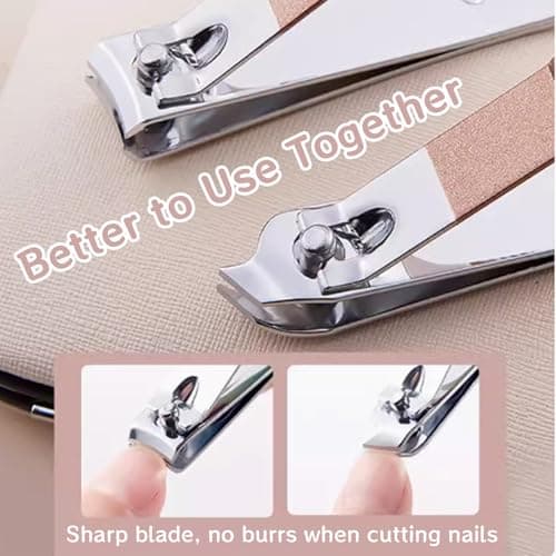 Nail Clipper Manicure Set, 7 In 1 Stainless Steel Professional Pedicure Kit Nail Scissors Grooming Kit with Black PU Leather Case for Travel & Home Use (Pink Leather) — view 6