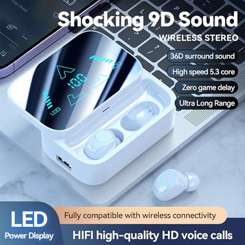 Domars Wireless Earbuds, Ear Phones Wireless Earbuds,20000mAh Power Bank,58H Playback Bluetooth 5.3 Earbuds with ENC Noise Cancelling, Low Latency Gaming Headphones for iPhone Android (white) — view 2