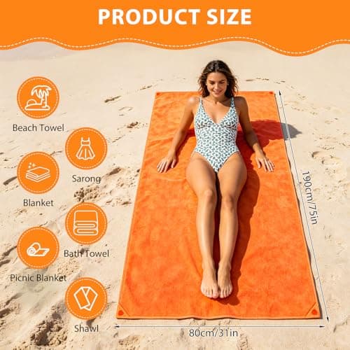 Indrnif Outdoor Magnetic Bath Towel 190 X 80 cm,Quick-Dry Sand-Resistant Beach Towel with Magnetic Closure,Oversized Microfiber Bath Towel for Travel, Swimming, Pool, Yoga, Hiking, Camping (orange) — view 2
