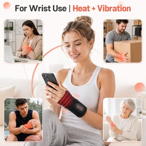 Cordless Electric Wrist Heating Pad with Vibration, 3000mAh Rechargeable Wrist Warmer Massager with 3 Heat Levels 3 Vibration Modes, Adjustable Portable Heated Wrist Wrap Fits Left Right Hand — view 2