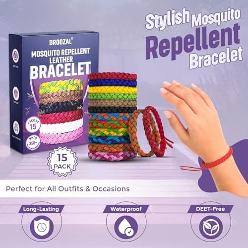 15 Pack Mosquito Repellent Bracelet - Adjustable Leather Band, Triple Strength 350+ Hours Protection, Natural DEET-Free Anti Bug for Adults, Travel Essentials Waterproof Insect Repellent Bracelet Band — view 2