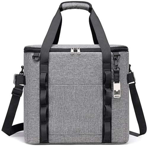Insulated Soft Cooler Bag 12"x12"x12" Large Leakproof Soft Sided Ice Chest for Travel Beach Camping, 50 Cans Portable Cooler Box for Grocery Shopping, Road Trips, Light Grey