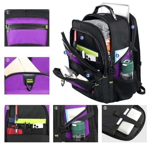 Z-MGKISS Women's 52L Anti-Theft Travel Backpack, 17.3" TSA-Approved Laptop Compartment, Water-Resistant Business College Daypack, Gifts for Teacher Nurse, Purple — view 2