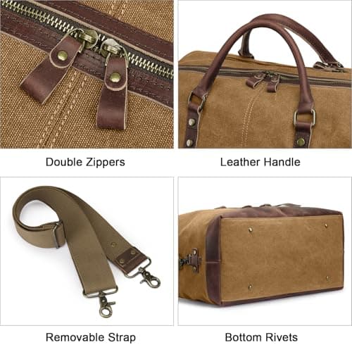 S-Zone Mens Canvas Leather Holdall Travel Duffle Overnight Weekend Satchel Totes Bag Handbags — view 6