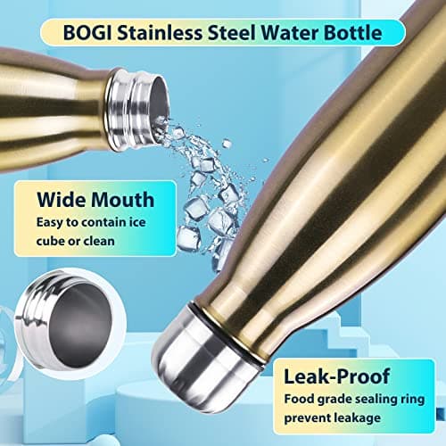 BOGI 17oz Insulated Water Bottle Double Wall Vacuum Stainless Steel Bottle Leak Proof keeps Hot and Cold Drinks for Outdoor Sports Camping Hiking Cycling, Comes with a Cleaning Brush Gift (Champagne) — view 5