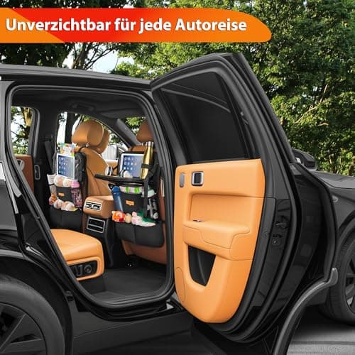 SURDOCA Car Seat Organiser Kids with Foldable Tray – Seat Storage with Touchable Tablet Pocket, Roadtrip Essentials – Fits Most Vehicles — view 6