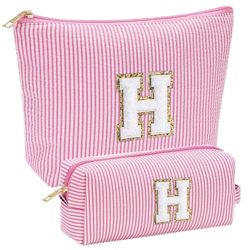 Parima Birthday Gifts for Girls - Personalized Initial Cute Pink Cosmetic Makeup Bag Pouch Make Up Bags Travel Toiletry Bag for Her Mom Girlfriend Wife Teacher 18th Birthday Gifts for Girls H