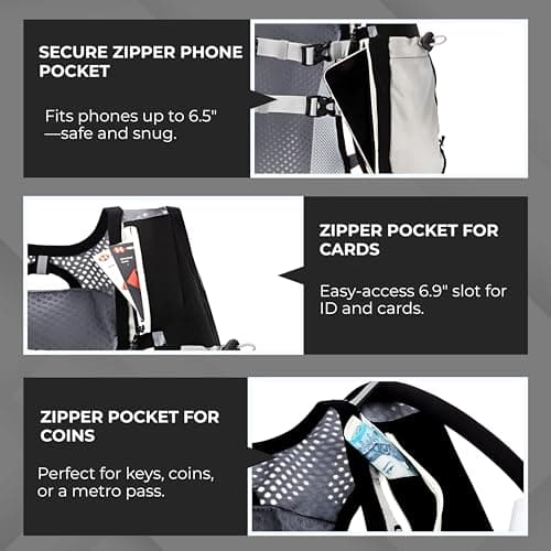 PEARTREE Running Vest for Men and Women – One Size – Premium Quality Nylon – Hydration System – Hiking Stick Holder – Pockets for Phone, Cards, Keys – Marathon, Hiking, Jogging, Cycling, Reflective — view 3