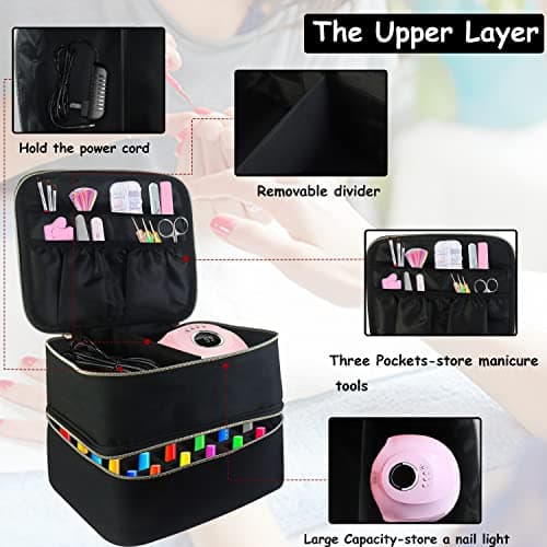 Nail Polish Organiser, Double Layer Travel Nail Storage Organiser (Black) — view 2