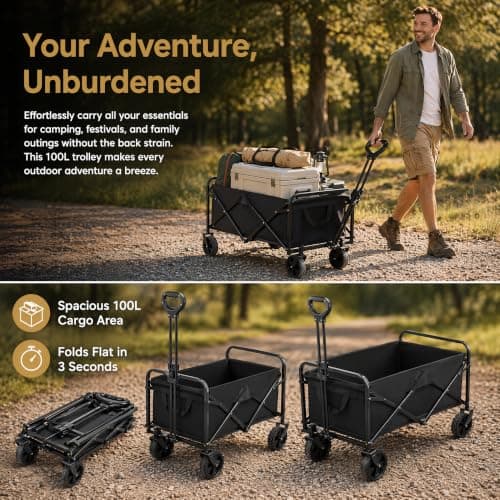 100L Festival Trolley, Heavy Duty Beach Trolley Cart with Adjustable Handle — view 3
