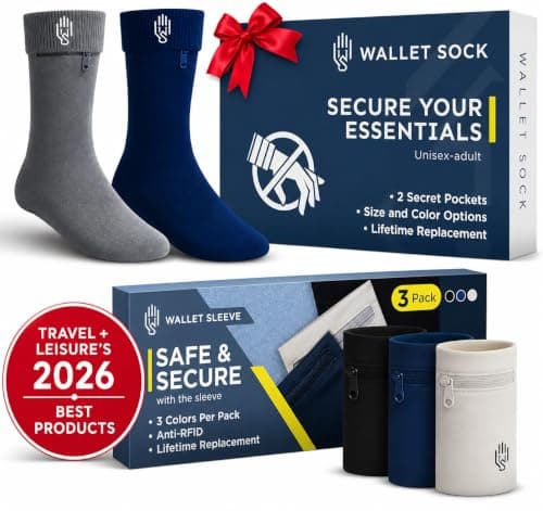 Wallet Socks - Anti Pickpockets Crew Socks for Women and Men w/Genius Hidden Zipper Pockets for Travel, Running Sizes 7-9, Grey, 5-8.5 UK — view 2
