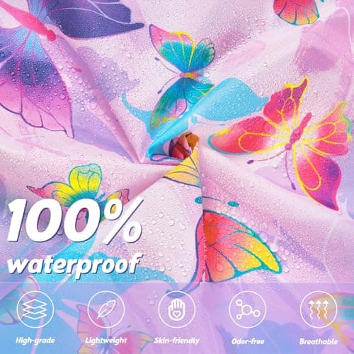 WAWSAM Kids Poncho Waterproof - Butterfly Rain Poncho for Girls - Lightweight Hooded Raincoat with Storage Bag - Portable Rainwear for School & Travel — view 3