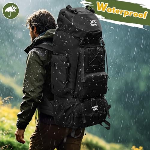 Auniq Hiking Backpack, 100L Large Capacity Trekking Rucksack Waterproof Hiking Rucksack Travel Bag Lightweight Outdoor Camping Daypack for Men Women Climbing Cycling Camping Travelling Outdoor Sports — view 6