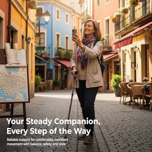 Life Healthcare Folding Walking Stick, Adjustable Aluminium, Black Floral — view 6