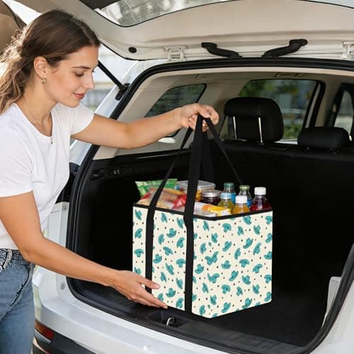 Grckit Car Trunk Organizer Teal Cowboy Hats Heavy Duty Collapsible Storage Tote Bag with Reinforced Handles for Shopping Travel Picnic — view 6