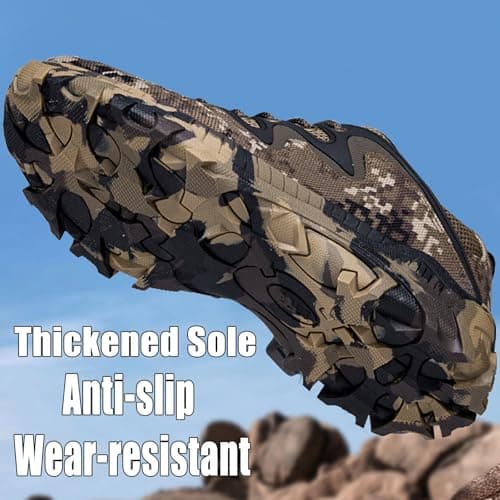 Hixingo Men's Women's Hiking Shoes, Anti-Slip Walking Boots Breathable Hiking Boots Wear-Resistant Trekking Footwear Camouflage Climbing Sneaker (Khaki,10.5) — view 4