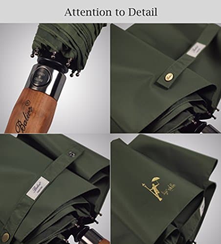 Balios Travel Umbrella Wood Handle Auto Open Close Single Canopy Olive Green — view 5