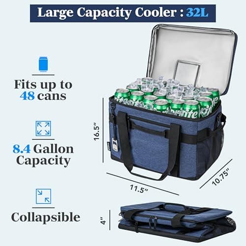 OPUX Soft Cooler Bag, Insulated Collapsible Soft Sided Portable Cooler, 48 Cans Beach Camping Leakproof Cooler with Shoulder Strap, Ice Chest for Travel Road Trip Picnic, Navy Blue — view 2