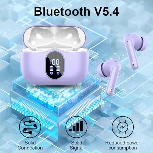 Wireless Earbuds, Bluetooth 5.4 Headphones In Ear with 4 ENC Noise Cancelling Mic, Bluetooth Earbuds Mini Deep Bass Stereo Sound, 36H Playtime LED Display Wireless Earphones IP7 Waterproof Deep Purple — view 2