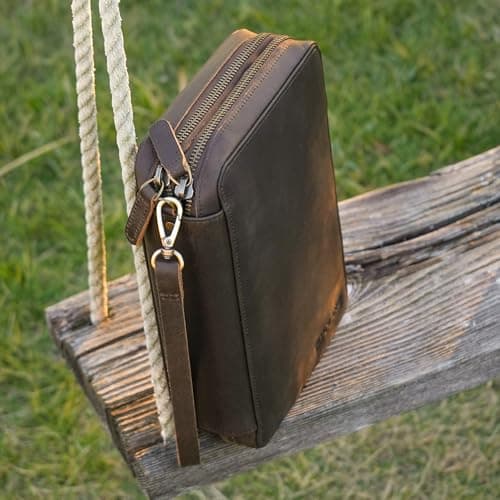 Polare Full Grain Leather Travel Cable Organizer Case Electronics Accessories Carry Bag with YKK Zippers All-in-One Storage Bag for Cables, Power Bank, USB, SD Card, Travel Essentials, Dark Brown (M — view 3