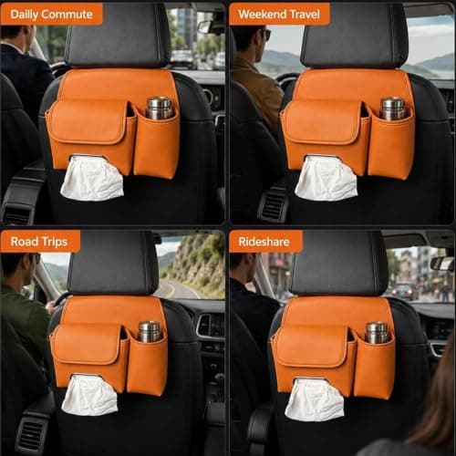 Back Seat Organizer with Tissue Box Cup Holder PU Leather — view 4