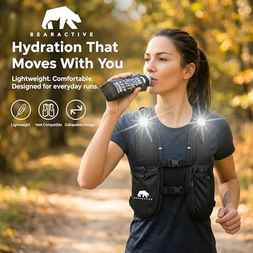 Bearactive Lightweight Running Water Bottle Soft Flask 500ml - TPU BPA Free Plastic, Leak Proof Foldable Water Bottle, Collapsible Bottle for Running Vests & Belts (Black 2 x Soft Flask) — view 2