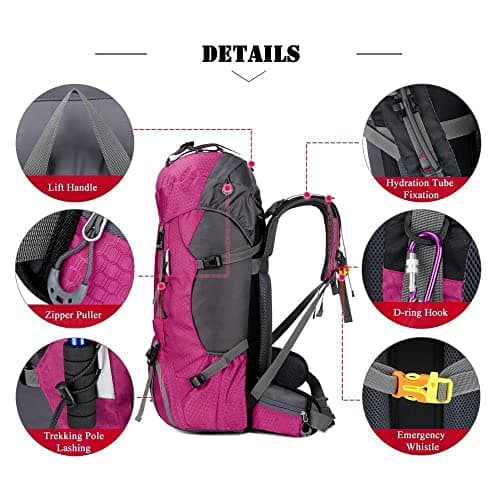 Bseash 60L Waterproof Hiking Camping Backpack with Rain Cover, Lightweight Outdoor Sport Travel Daypack Rucksack for Climbing Skiing — view 4