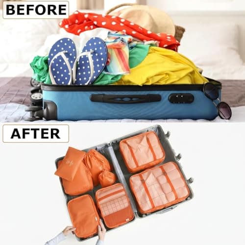 LANSKLBD 6/8 Set Packing Cubes for Suitcases Travel Luggage Packing Organizers,Travel Accessories Essentials Luggage Organizer with Shoe/Tioletry/Laundry Bag (Orange, 8 set) — view 5